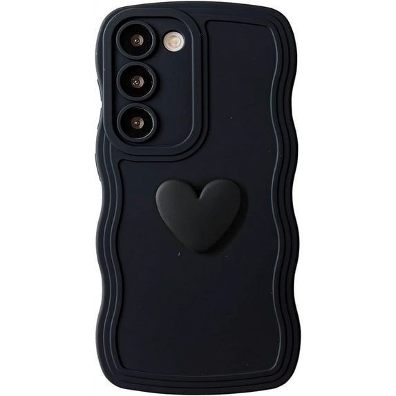 for Galaxy S23+ Plus Case 5G(6.6" 2023),Cute 3D Colors Love Heart Wavy Frame Full Protection for Samsung Galaxy S23+ 6.6" Soft TPU Shockproof Phone Cover for Women Girls,Black