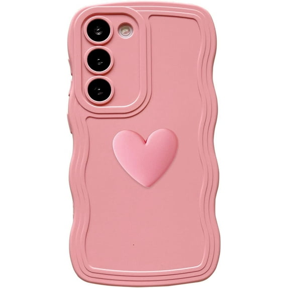 for Galaxy S23+ Plus Case 5G(6.6" 2023),Cute 3D Colors Love Heart Wavy Frame Full Protection for Samsung Galaxy S23+ 6.6" Soft TPU Shockproof Phone Cover for Women Girls,Pink