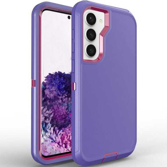 Galaxy S23 Plus Case S23+ Case for Samsung Galaxy S23 Plus Case Military Drop Shockproof Heavy Duty Rugged 3 in 1 Protection Cover for Galaxy S23 Plus Phone Case (Purple+Rose Red)
