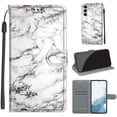 thumbnail image 1 of Galaxy S23 Plus PU Leather Case, Magnetic Clasp Flip Wallet Cover with Card Slot & Adjustable Kickstand Wrist Strap Full Body Protective Shell  S23 Plus, White Marble, 1 of 11