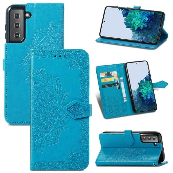 Galaxy S23 Plus Wallet Case, Dteck Embossed Flower PU Leather Magneitc Flip Case With Hand Strap/Credit Card Holder for Samsung Galaxy S23+, Blue