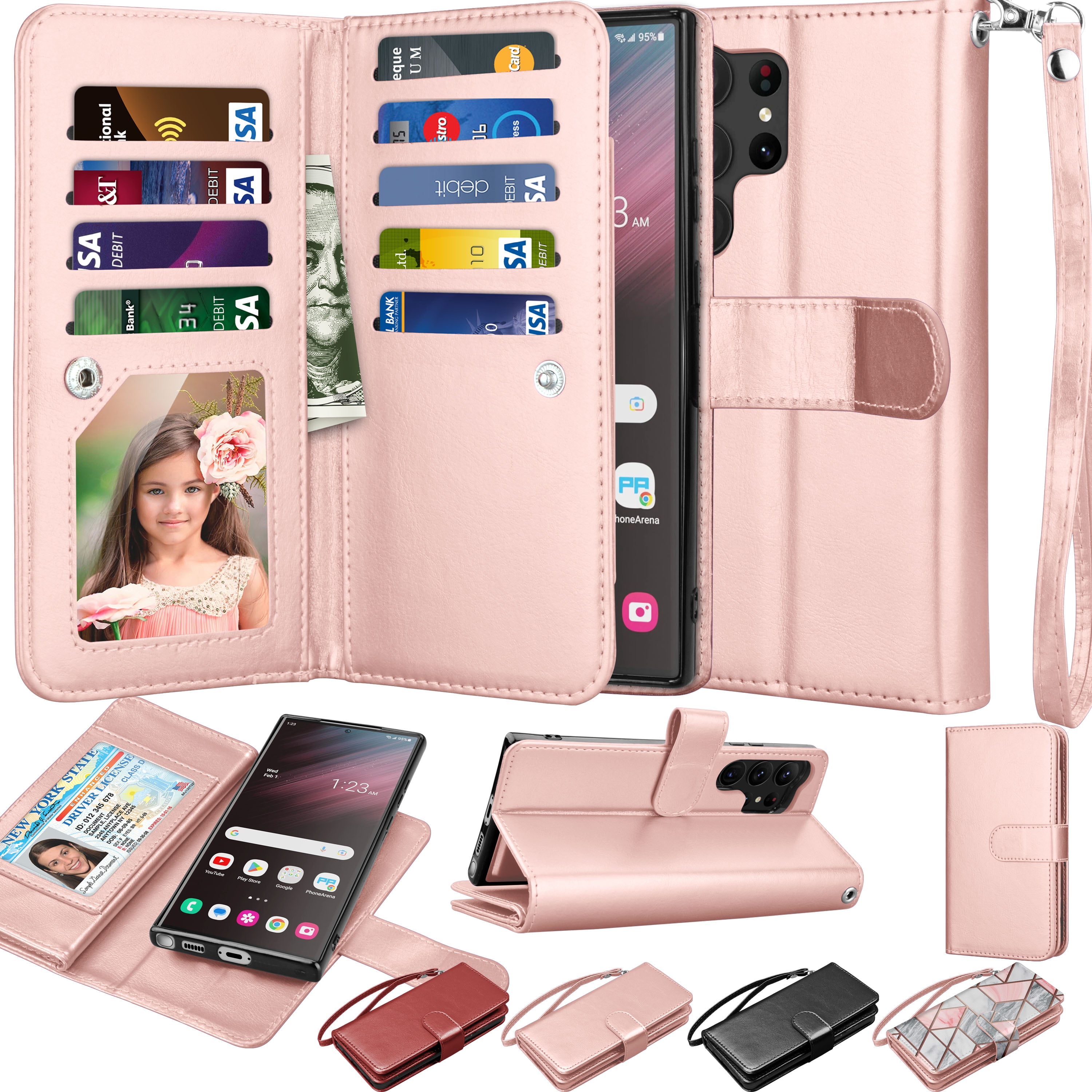 Galaxy S23/s23 Plus/S23 +/s23 Ultra 5G Wallet Case, Samsung Galaxy S23 Ultra PU Leather Case,Njjex Luxury Leather [9 Card Slots Holder] Carrying Folio