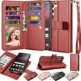 thumbnail image 1 of Galaxy S23/S23 Plus/S23 +/S23 Ultra 5G Wallet Case,Samsung Galaxy S23 Plus PU Leather Case,Njjex Luxury Leather [9 Card Slots Holder] Carrying Folio Flip Cover [Detachable Magnetic Hard Case]-Wine Red, 1 of 5