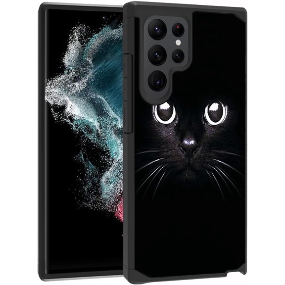 Galaxy S23 Ultra Case, 2 in 1 Hybrid Hard PC & Soft Silicone Heavy Duty Dual Layer Shockproof Full-Body Protective Case for Samsung Galaxy S23 Ultra 5G, Cute Cat Face