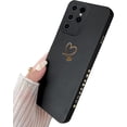 thumbnail image 1 of for Galaxy S23 Ultra Case 6.8 inch,Cute Bling Plated Gold Love Heart with Anti-Fall Camera Lens Cover Protection Soft Anti-Fingerprint Phone Case for Samsung Galaxy S23 Ultra 6.8" Black, 1 of 4