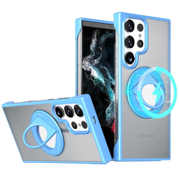 Galaxy S23 Ultra Case Compatible with Magsafe, Tarenslucent Back Cover Kickstand Ultra Slim PC Hybrid Rugged Shock Resistant Bumper Phone Case Cover for Samsung Galaxy S23 Ultra -Skyblue