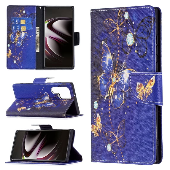 Galaxy S23 Ultra Case Cute Embossed Pattern Premium Leather Wallet Cover Flip Stand Credit Card Slots Pocket Holder Magnetic Closure Folio Case for Samsung Galaxy S23 Ultra, Purple Butterfly