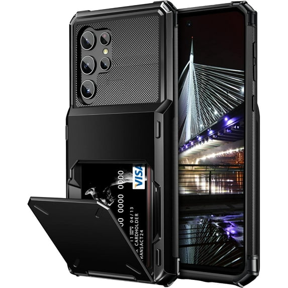 for Galaxy S23 Ultra Wallet Cover 4-Card Credit Card Holder ID Slot Scratch Resistant Dual Layer Hybrid Protective Hard Shell Rugged TPU Bumper Armor Case for Galaxy S23 Ultra 6.8" Black