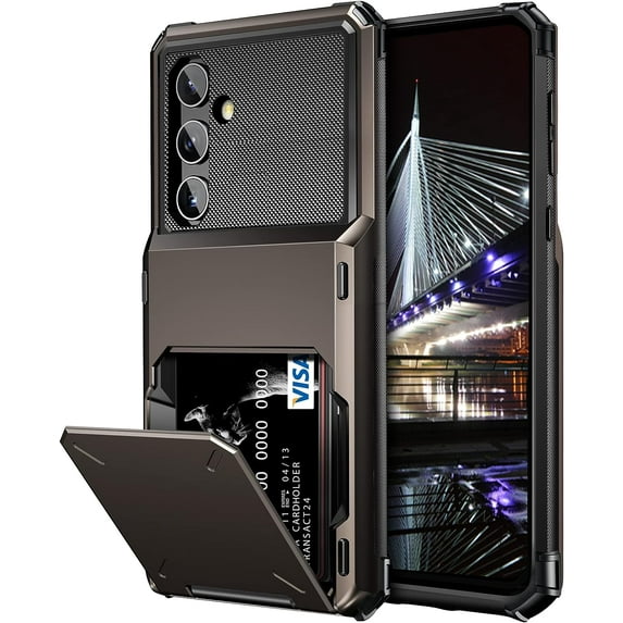 for Galaxy S23 Wallet Cover 4-Card Credit Card Holder ID Slot Scratch Resistant Dual Layer Hybrid Protective Hard Shell Rugged TPU Bumper Armor Case for Samsung Galaxy S23 6.1 inch Gun