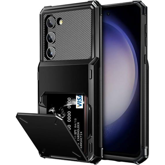 for Galaxy S23 Wallet Cover 4-Card Credit Card Holder ID Slot Scratch Resistant Dual Layer Hybrid Protective Hard Shell Rugged TPU Bumper Armor Case for Samsung Galaxy S23 6.1" Black