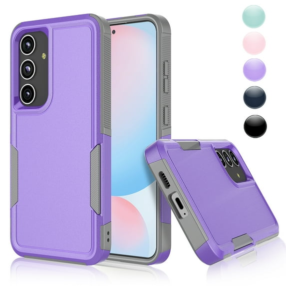 For Galaxy S24 FE 5G 2024 Case, 2 in 1 PC Phone Case for Samsung S24 FE 5G 2024 6.7 inch, Njjex Heavy Duty Rubber & Rugged Shockproof Full Body Protection Case Cover - Black