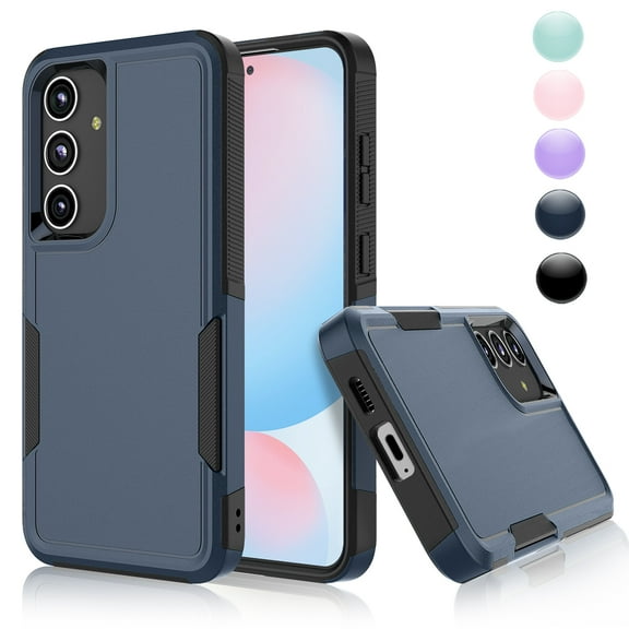 For Galaxy S24 FE 5G 2024 Case, 2 in 1 PC Phone Case for Samsung S24 FE 5G 2024 6.7 inch, Njjex Heavy Duty Rubber & Rugged Shockproof Full Body Protection Case Cover - Black