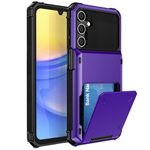 for Galaxy S24 FE Case Wallet Credit Card Holder ID Slot Flip Rolling Door Hidden Pocket Anti-Scratch Dual Layer Hybrid Bumper Armor Protective Shell Back Cover For Samsung Galaxy S24 FE, Purple