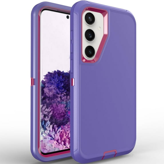 Galaxy S24 Plus Case S24+ Plus Case for Samsung Galaxy S24 Plus Case Military Drop Shockproof Rugged 3 in 1 Protection Cover for Galaxy S24+ Plus Phone Case (Purple+Rose Red)