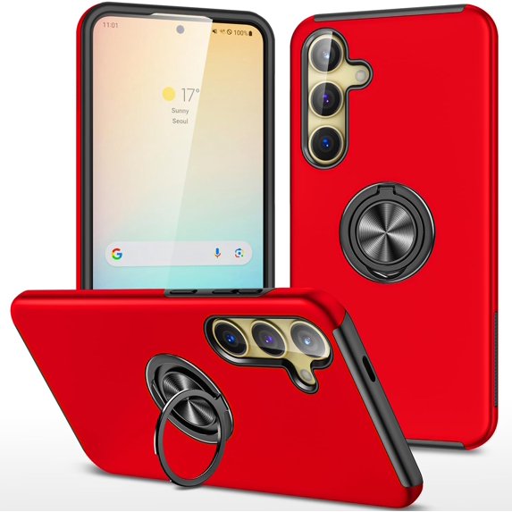 Galaxy S24 Plus Case for Samsung Galaxy S24 Plus Case Grade Shockproof Built-in Ring Holder Kickstand Car Mount Heavy Duty Protective Case for Galaxy S24+ Plus Phone Case (Red)