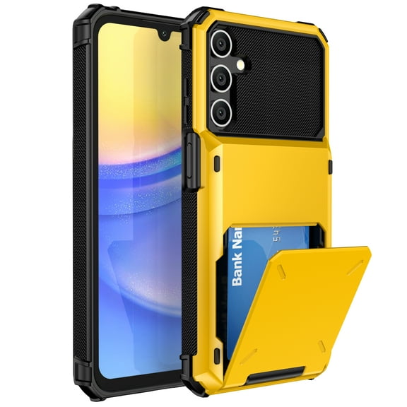 for Galaxy S24 Plus Case Wallet Credit Card Holder ID Slot Flip Rolling Door Hidden Pocket Anti-Scratch Dual Layer Hybrid Bumper Armor Protective Shell Back Cover For Samsung Galaxy S24+, Yellow