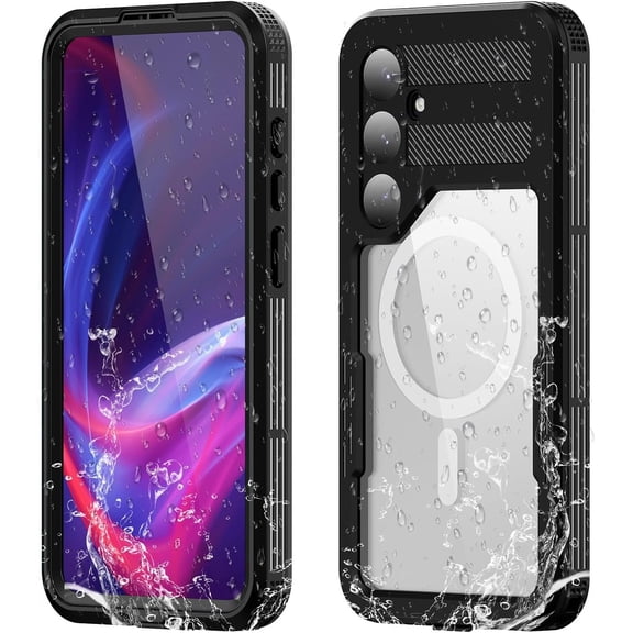 For Galaxy S24 Plus Waterproof Case Compatible with MagSafe, Magnetic Waterproof Full Body IP68 Underwater Case Built-in Screen Protector Military Grade Shockproof Case for Men Women Black