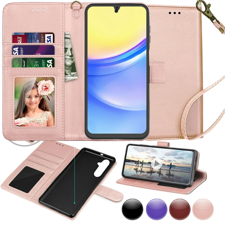 Galaxy S24,S24 Plus,S24 Ultra 5G Case,Samsung Galaxy S24 Wallet Case, Galaxy  S24 Leather Case, Njjex PU Leather Folio Flip Cover Magnetic Closure TPU  Shockproof Protective Case Kickstand Strap - Pink 