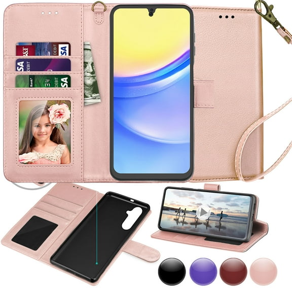 Galaxy S24,S24 Plus,S24 Ultra Case,Samsung Galaxy S24 + Wallet Case,Galaxy S24 Plus Leather Case,Njjex PU Leather Folio Flip Cover Magnetic Closure TPU Shockproof Protective Case Kickstand Strap-Pink