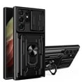 thumbnail image 1 of for Galaxy S24 Ultra Case with Camera Lens Slide Cover, Detachable Card Slot Holder Ring Kickstand, Support Magnet Car Mount, Heavy Duty Military Grade Protection for Samsung Galaxy S24 Ultra, Black, 1 of 10