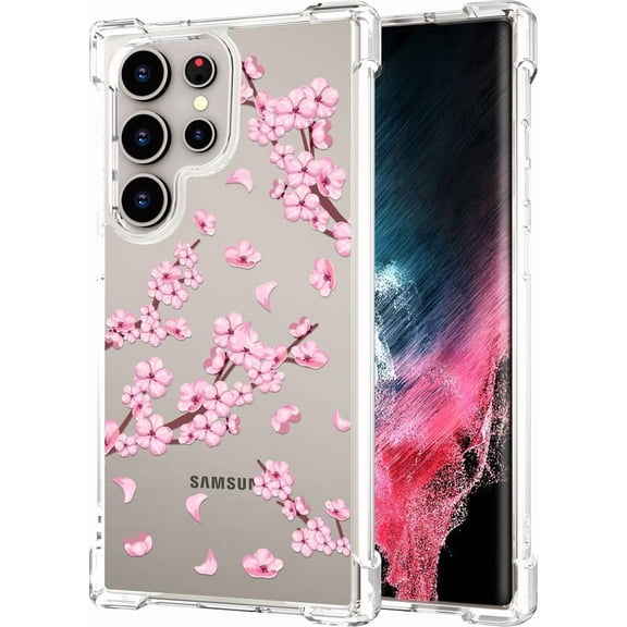 Galaxy S24 Ultra Case Floral Flower Cute Design Pink, Girly for Women Girls Floral Case Compatible with Samsung Galaxy S24 Ultra Cherry Blossom