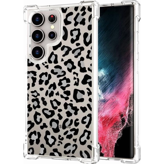 Galaxy S24 Ultra Case Leopard Cheetah Cute Clear Design, Girly for Women Girls Floral Transparent Case Compatible with Samsung Galaxy S24 Ultra Leopard Cheetah Print