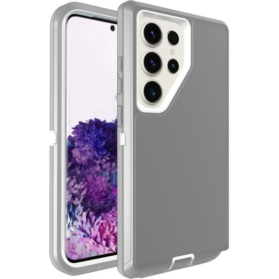 Galaxy S24 Ultra Case for Samsung Galaxy S24 Ultra Case Military Drop Shockproof  Heavy Duty Rugged 3 in 1 Protection Cover for Galaxy S24 Ultra Phone Case (Grey+White)