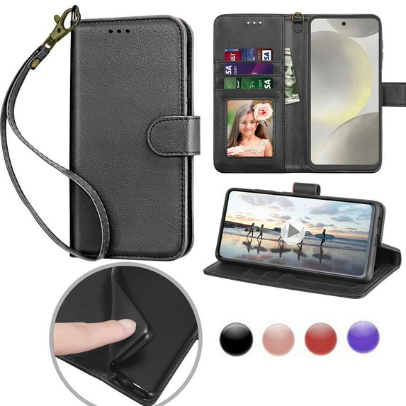 Galaxy S24 Ultra Case, Samsung Galaxy S24 Ultra Wallet Case, Galaxy S24 Ultra Leather Case, Tekcoo PU Leather Folio Flip Cover Magnetic Closure TPU Shockproof Protective Case Kickstand Strap -Black