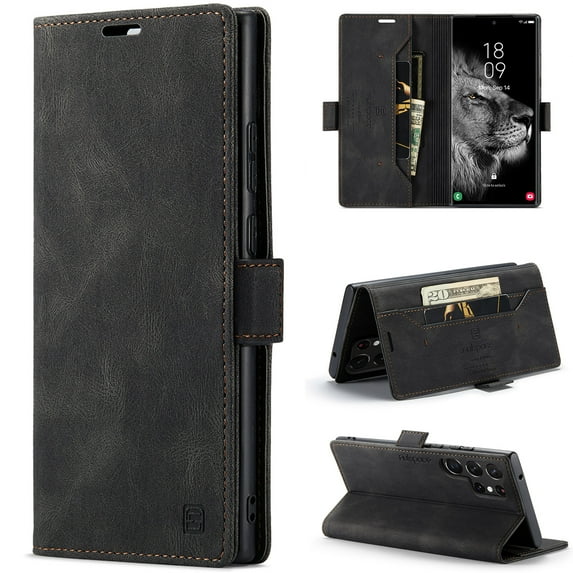 for Galaxy S24 Ultra Wallet Case PU Leather Flip Book Style Folio Strong Magnetic Closure RFID Blocking Protective Cover Credit Card Holder Kickstand Function Men for Samsung Galaxy S24 Ultra,Black