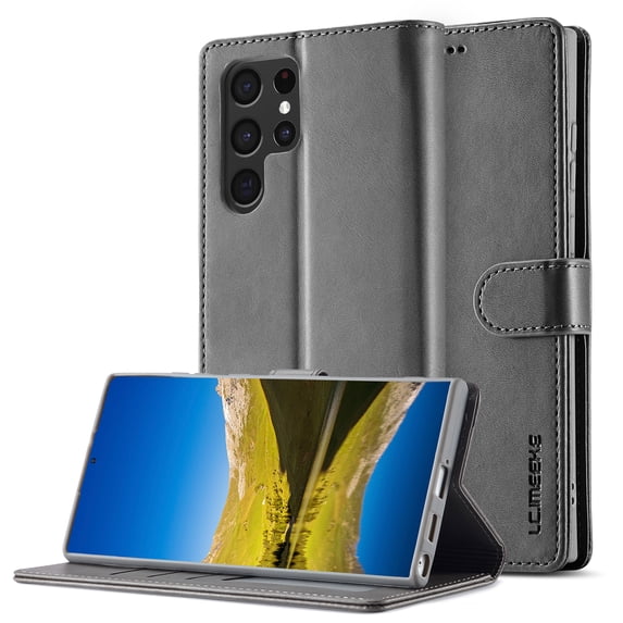 Galaxy S24 Ultra Wallet Case for Samsung Galaxy S24 Ultra Premium Luxury PU Leather Wallet Flip Magnetic Clasp Cover Retro S24 Ultra Case Credit Card Holder Kickstand Shockproof Case,
Gray