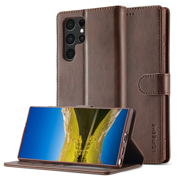 Galaxy S24 Ultra Wallet Case for Samsung Galaxy S24 Ultra Premium Luxury PU Leather Wallet Flip Magnetic Clasp Cover Retro S24 Ultra Case Credit Card Holder Kickstand Shockproof Case,
Brown