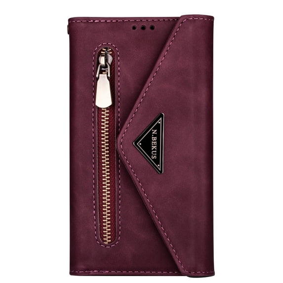 Galaxy S24 Ultra Wallet Phone Case,Dteck Crossbody Wallet Lager Capacity Purse With Zipper Pocket Flip Folio Stand Cover with Wrist Strap / Shoulder Strap for Samsung Galaxy S24 Ultra,Winered