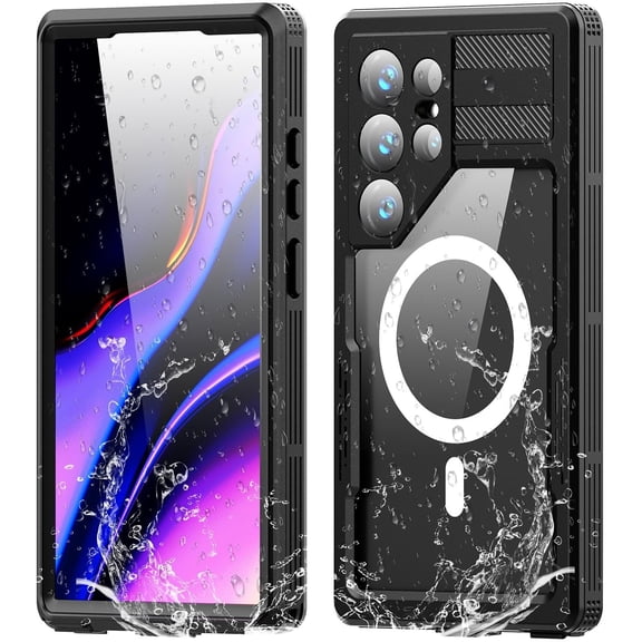 For Galaxy S24 Ultra Waterproof Case Compatible with MagSafe, Magnetic Waterproof Full Body IP68 Underwater Case Built-in Screen Protector Military Grade Shockproof Case for Men Women Black