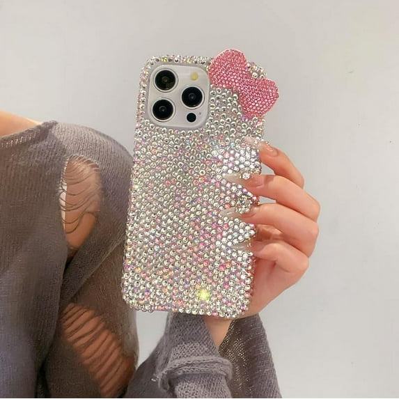 for Galaxy S25 3D Glitter Sparkle Bling Case Cute Bow Pink Women Girls Kids Crystal Rhinestone Clear Protective Diamond Bumper Cover Case for Samsung Galaxy S25