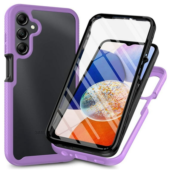 Galaxy S25 Case with Built in Screen Protector,Dteck Full-Body Shockproof Rubber Hybrid Protection Crystal Clear PC Back Protective Phone Case Cover for Samsung Galaxy S25,Purple