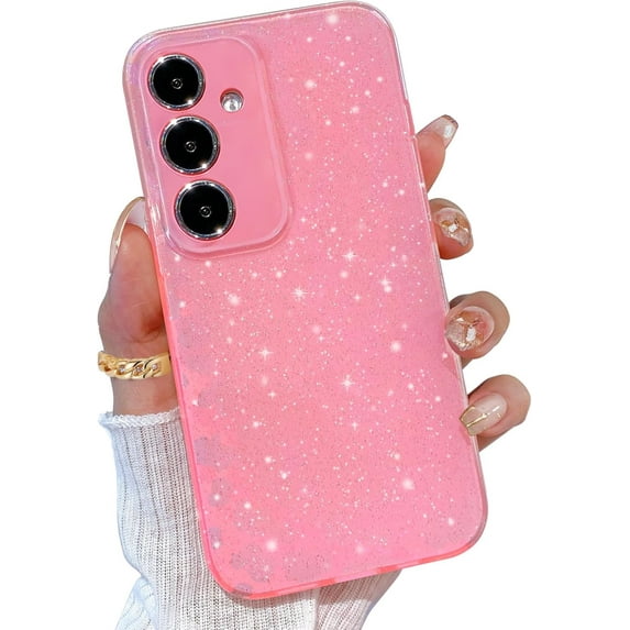 for Galaxy S25 Case Glitter, for Samsung Galaxy S25 Case for Girls Women Girly Sparkly Bling Neon Bright Color Slim Soft Phone Case Cover for Samsung S25, Pink