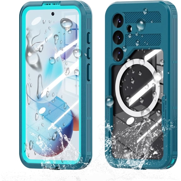 for Galaxy S25 Magnetic Waterproof Case, Built-in Screen Protector [IP68 Waterproof][14FT Military Drop Proof] 360° Full Body Protection Dustproof Shockproof Heavy Duty Rugged Case, Cyan