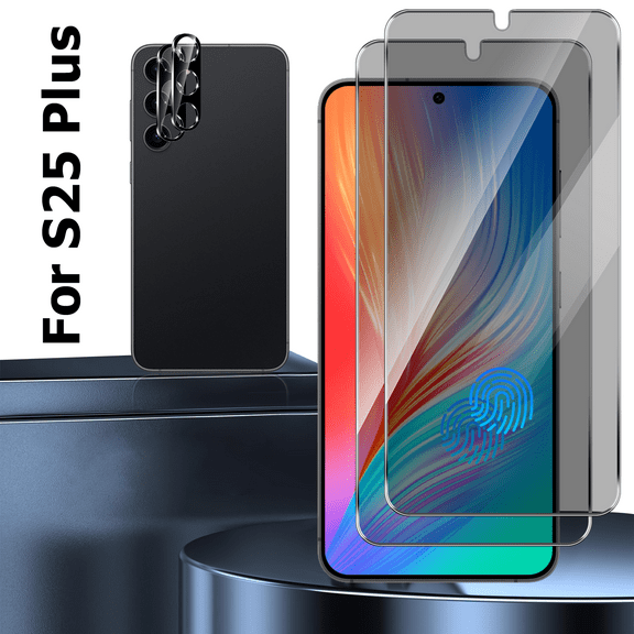 【 2+2 Pack 】 Suitable For Samsung Galaxy S25 Plus 5G Privacy Screen Protector 6.7-Inch And Camera Lens Film, 9h Tempered Glass, Easy To Install