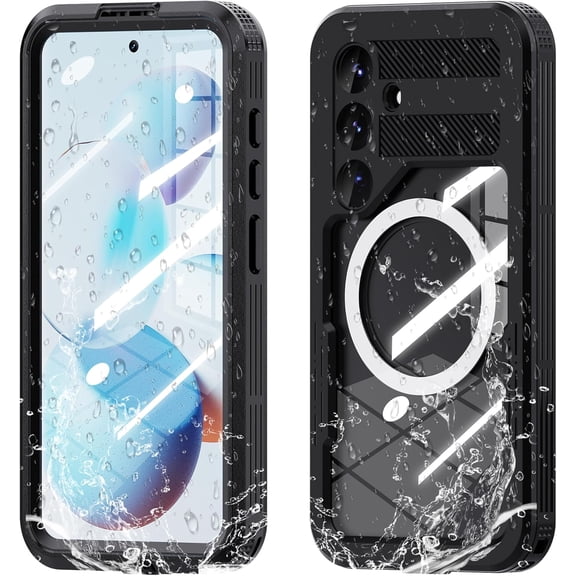 For Galaxy S25 Plus Waterproof Case Compatible with MagSafe, Magnetic Waterproof Full Body IP68 Underwater Case Built-in Screen Protector Military Grade Shockproof Case for Men Women Black