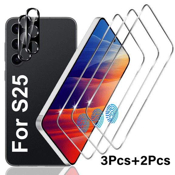Galaxy S25  Screen Protector + Camera Lens Protector, [3 +2 Pack] [Ultrasonic Fingerprint Unlock] Full Coverage Tempered Glass Screen Protector For Samsung Galaxy S25
