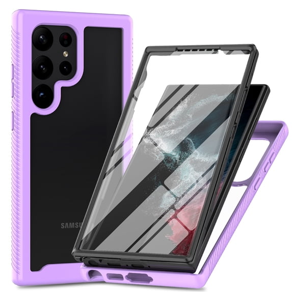 Galaxy S25 Ultra Case with Built in Screen Protector,Dteck Full-Body Shockproof Rubber Hybrid Protection Case Crystal Clear PC Back Cover for Samsung Galaxy S25 Ultra,Purple
