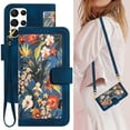 thumbnail image 1 of for Galaxy S25 Ultra Case, Magnetic Closure RFID Blocking Card Slots Kickstand Shockproof Flip Wallet Handbag Flowers Case Cover with Wrist Strap Shoulder Strap for Women & Girls, Darkblue, 1 of 11