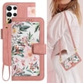 thumbnail image 1 of for Galaxy S25 Ultra Case, Magnetic Closure RFID Blocking Card Slots Kickstand Shockproof Flip Wallet Handbag Flowers Case Cover with Wrist Strap Shoulder Strap for Women & Girls, Pink, 1 of 11