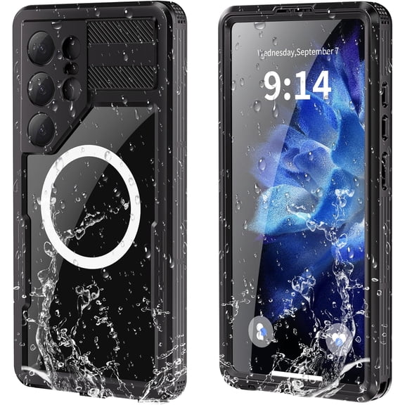 For Galaxy S25 Ultra Waterproof Case Compatible with MagSafe, Magnetic Waterproof Full Body IP68 Underwater Case Built-in Screen Protector Military Grade Shockproof Case for Men Women Black
