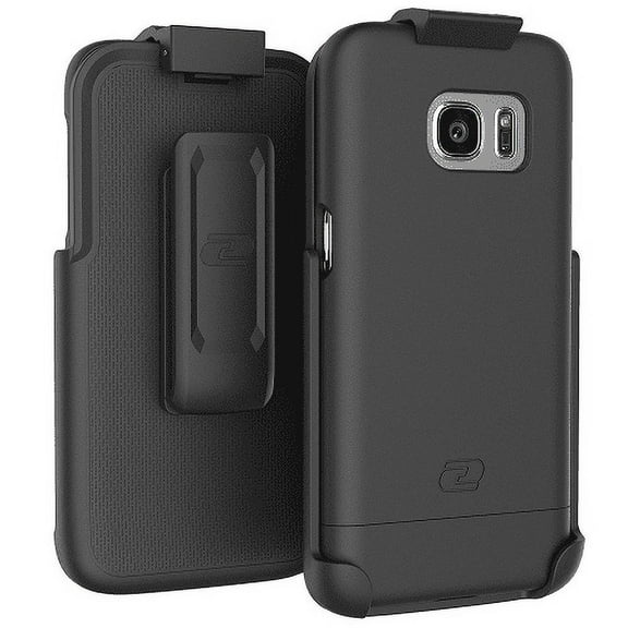 Galaxy S7 Belt Clip Case, Encased (SlimShield Series) Hybrid Cover w/ Secure-fit Holster (2pc set) (Black)