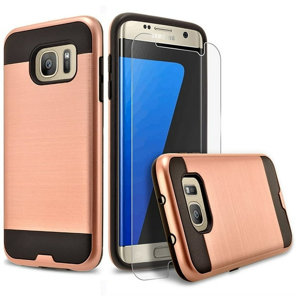 Galaxy S7 Edge Case, 2-Piece Style Hybrid Shockproof Hard Case Cover with Circlemalls Stylus Pen (Rose Gold)