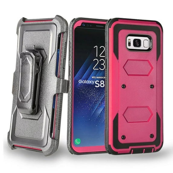 Galaxy S8 Case, Mignova Hard Shell Holster Combo Matte Finish Protective Slim Case with KickStand and Locking Belt Swivel Clip for Samsung Galaxy S8 2017 release (Pink)