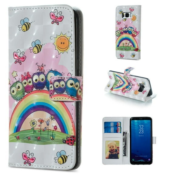 Galaxy S8 Plus Case, Galaxy S8 Plus 2017 Case, Allytech 3D Emboss PU Leather Flip Protective Wallet Stand Cover & Credit Card Slots Pocket for Samsung Galaxy S8 Plus (6.2") (Rainbow Owl)