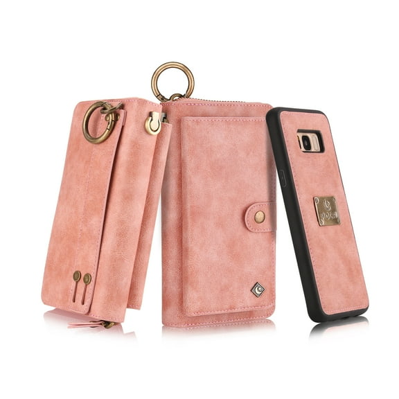 Galaxy S8 Wallet Case, Allytech Girls Women Magnets Detachable Zipper Wallet Case Cover PU Leather Folio Flip Holster Carrying Case Card Holder for Samsung Galaxy S8, Pink