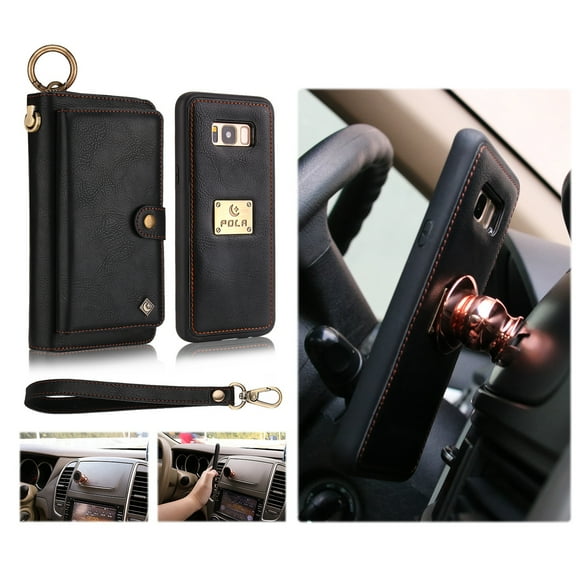 Galaxy S8 Wallet Detachable Case, Dteck [wrist band][14 Card Slots] Zipper Purse Phone Case Multi-functional Folio Flip PU Leather Removable Magnetic Back Cover For Samsung Galaxy S8,Black